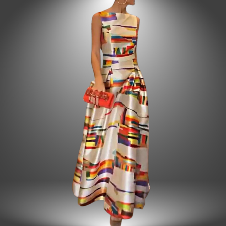 Odalys — Geometric Print Maxi Dress For Flowing Sleeveless Summer Statement