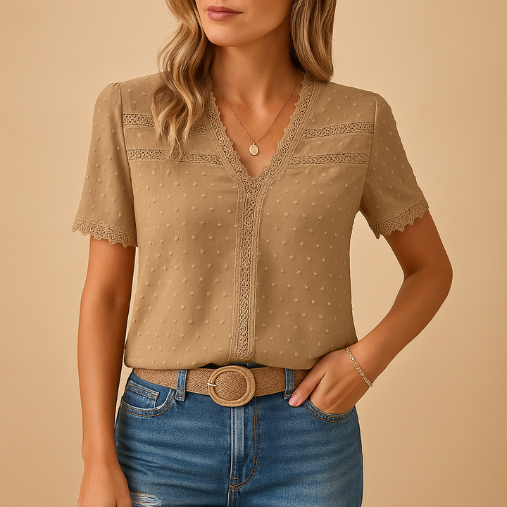 Wisteria — Lace Long Sleeve Blouse With Elegant V-Neck For All Seasons