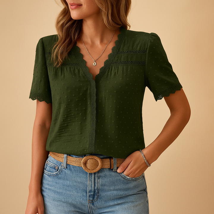 Wisteria — Lace Long Sleeve Blouse With Elegant V-Neck For All Seasons