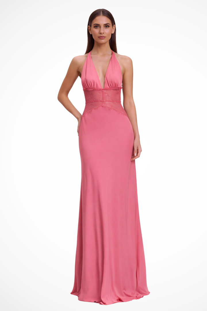 Lacebackless — Lace Maxi Dress With Modern Halter Neck Backless Wedding Design