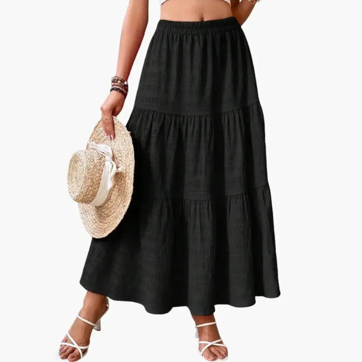 Marisette — Layered Woven Maxi Skirt With Elegant Ankle-Length Tiered Design