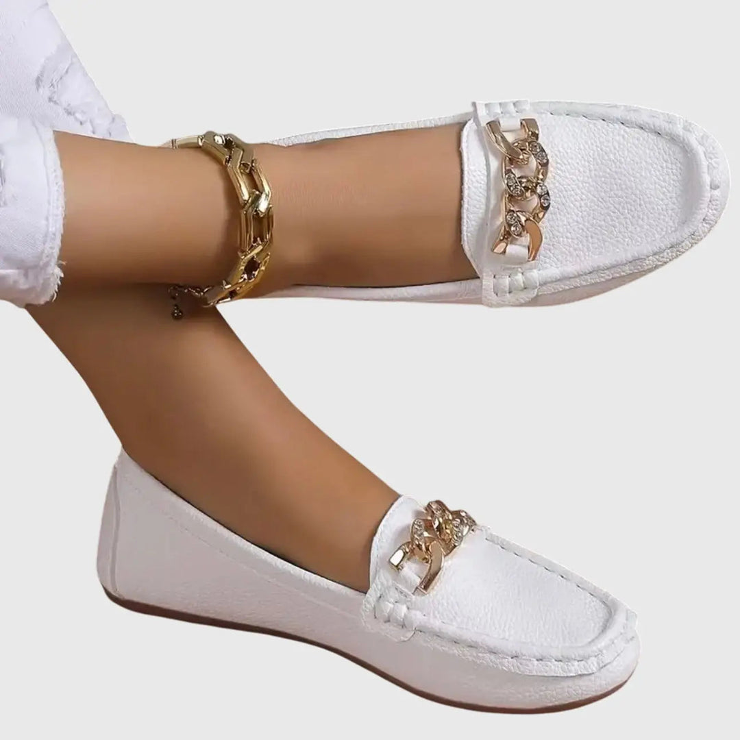 Chainlink — Leather Loafers With Elegant Orthopedic Slip-On Gold-Chain Design