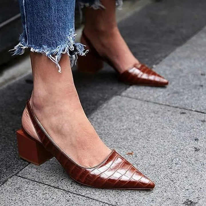 Slingblock — Leather Slingback Heels With Supportive Pointed Toe Block Design