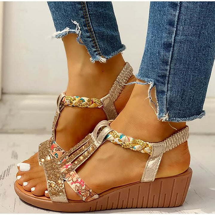 Goldie — Lightweight Elastic Strap Wedge Sandals With Stylish Comfortable Design