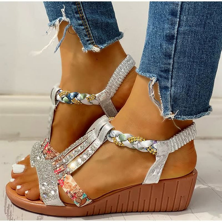 Goldie — Lightweight Elastic Strap Wedge Sandals With Stylish Comfortable Design