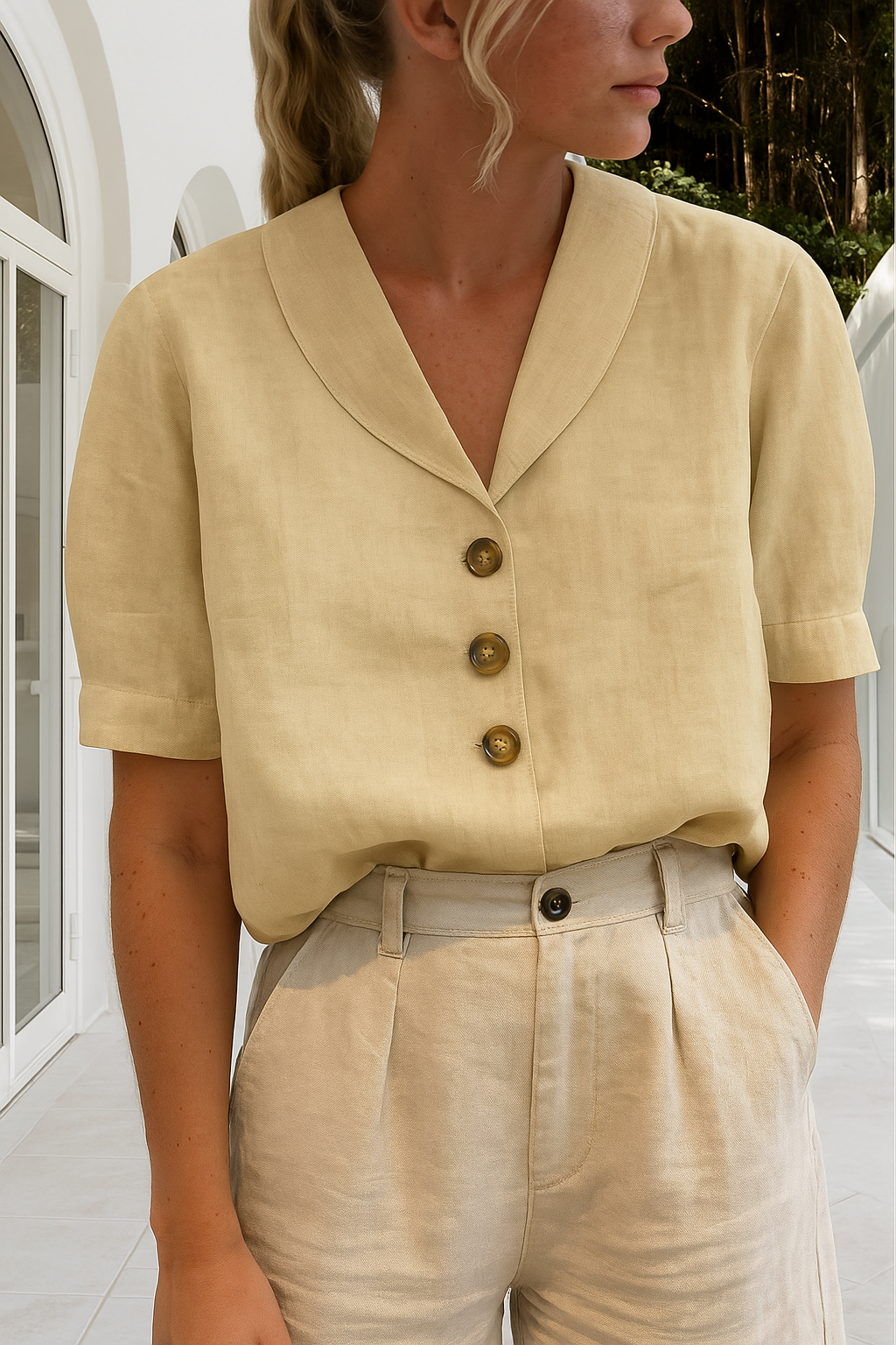 Winnifred — Lightweight White Wrap Blouse With Elegant Long Sleeve Summer Style