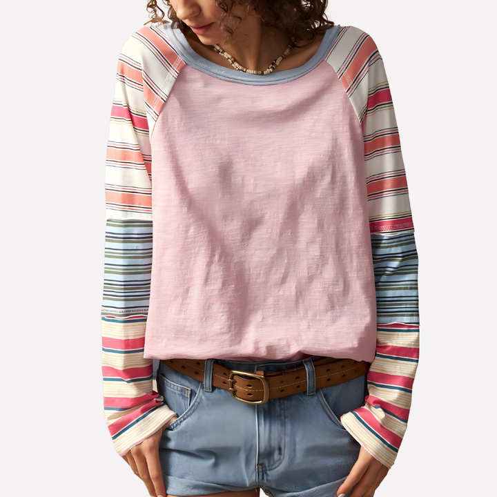 Seraphina — Striped Cotton Raglan Top With Casual Long Sleeve Everyday Style