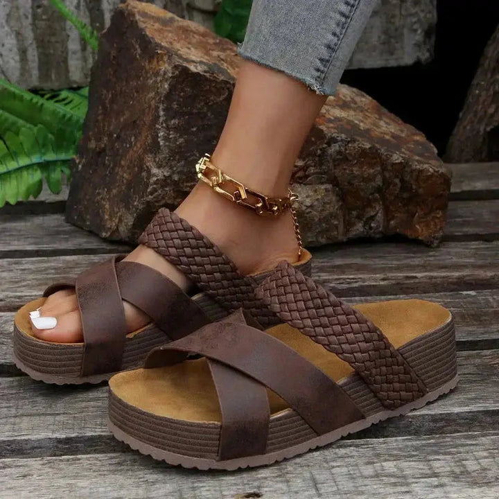 Mattecross — Matte Platform Sandals With Stylish Criss-Cross Open Toe Design