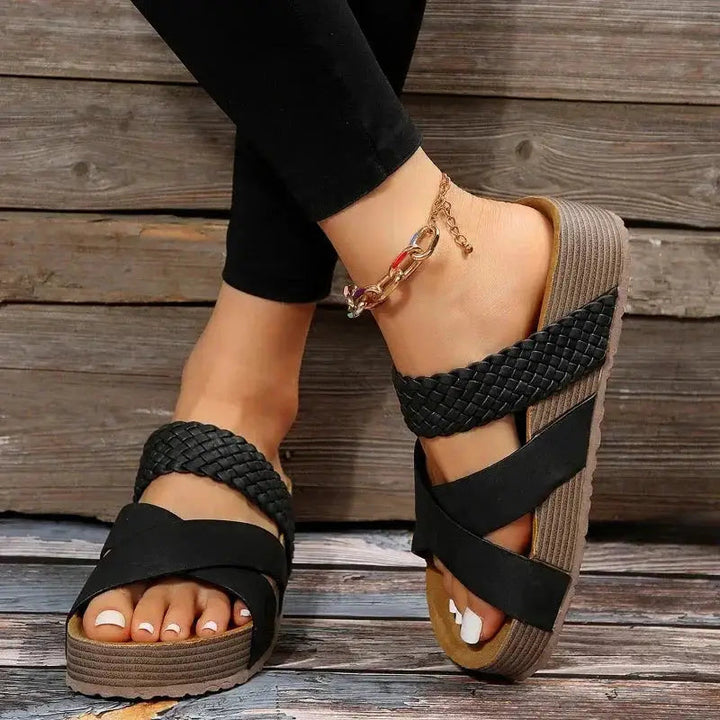 Mattecross — Matte Platform Sandals With Stylish Criss-Cross Open Toe Design