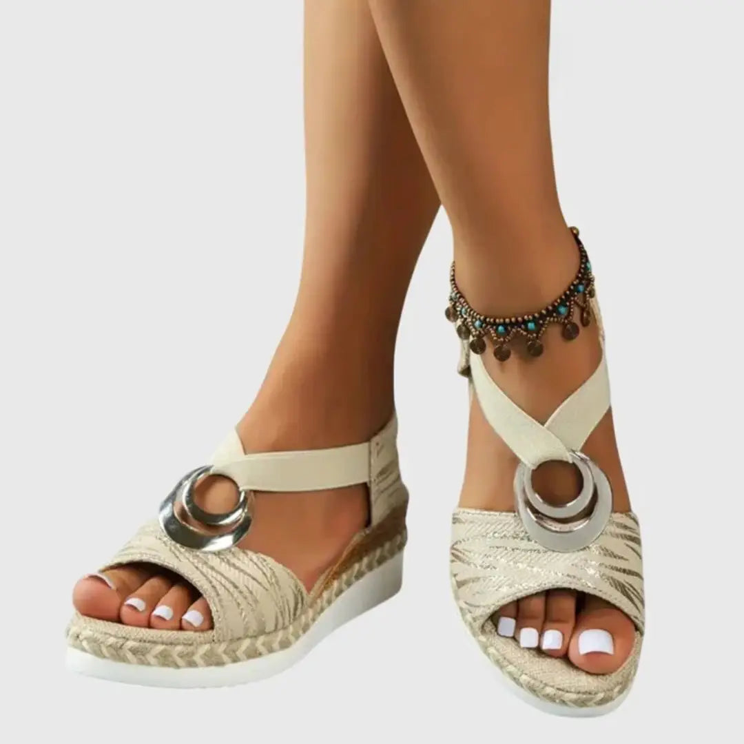 Espadrillenat — Natural Fabric Wedge Sandals With Comfortable Slingback Espadrille Design