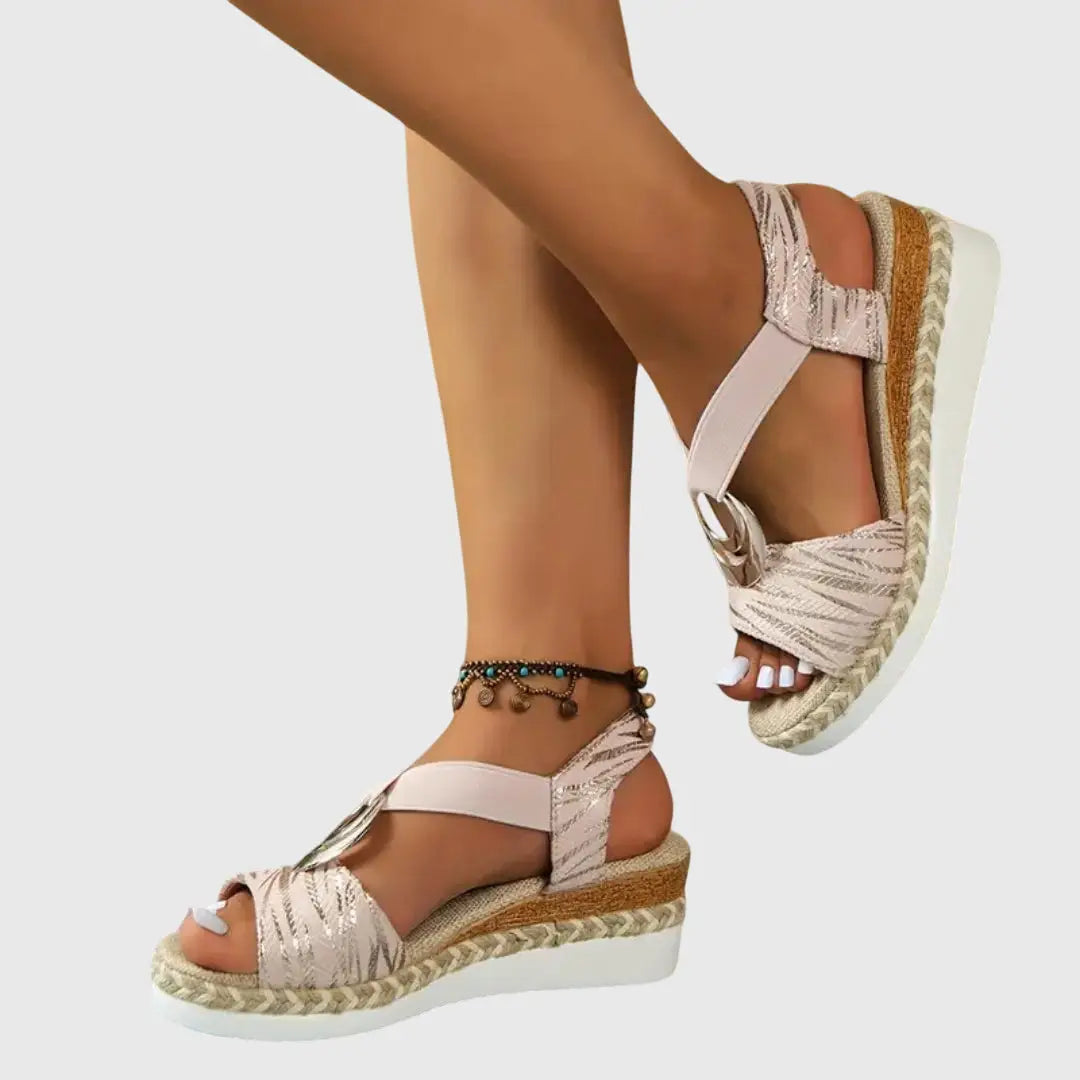 Espadrillenat — Natural Fabric Wedge Sandals With Comfortable Slingback Espadrille Design
