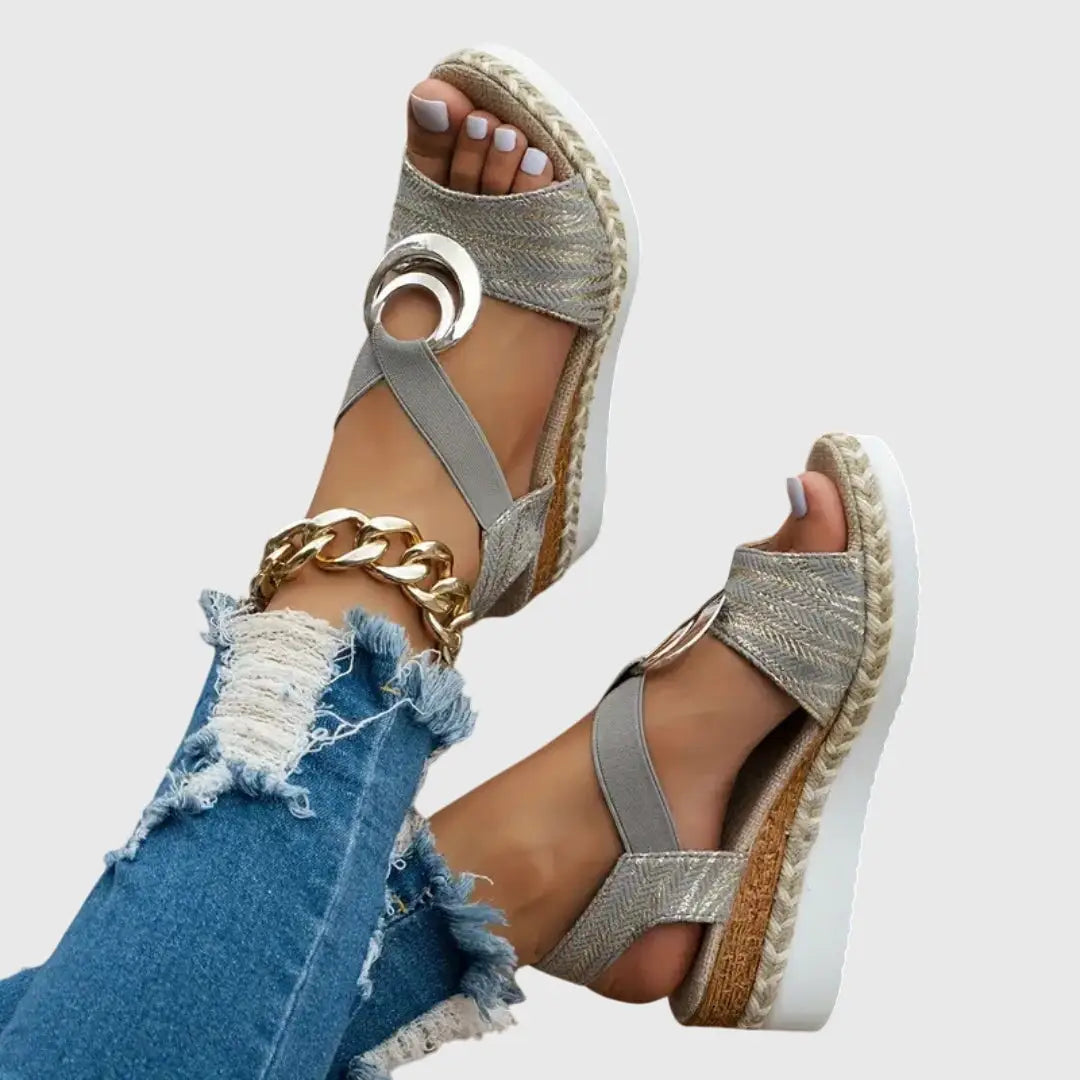 Espadrillenat — Natural Fabric Wedge Sandals With Comfortable Slingback Espadrille Design