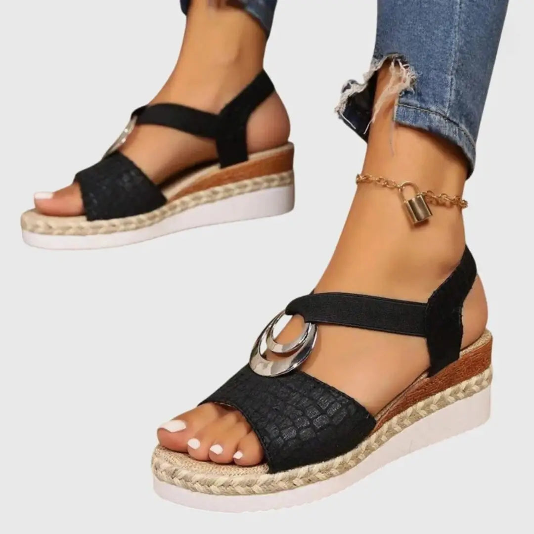 Espadrillenat — Natural Fabric Wedge Sandals With Comfortable Slingback Espadrille Design