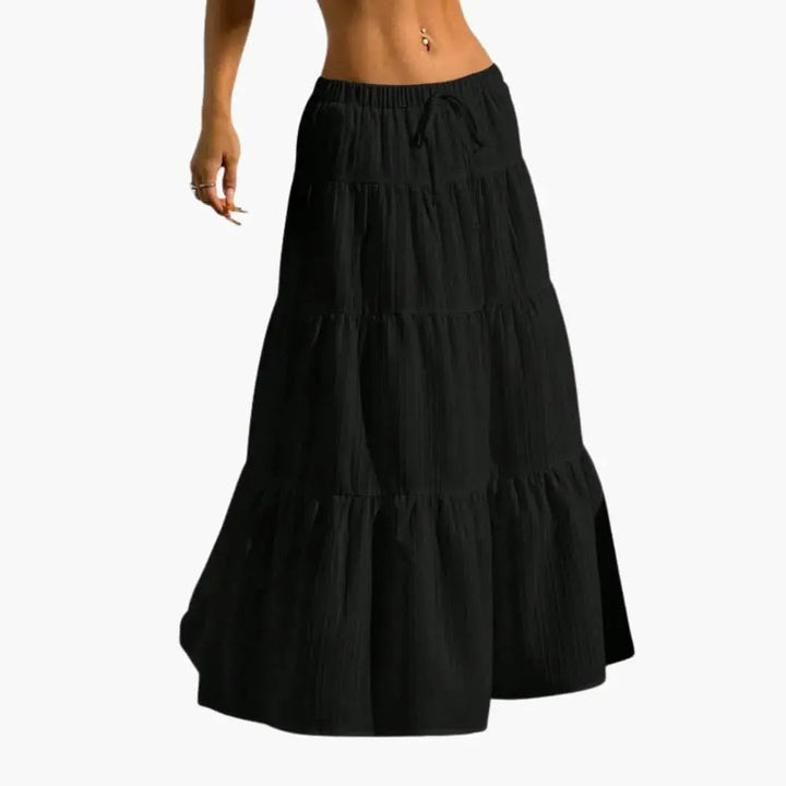Marisol — Plain Woven Midi Skirt With Stylish Lace-Up Waist Design For Casual Wear