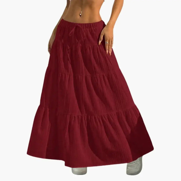 Marisol — Plain Woven Midi Skirt With Stylish Lace-Up Waist Design For Casual Wear