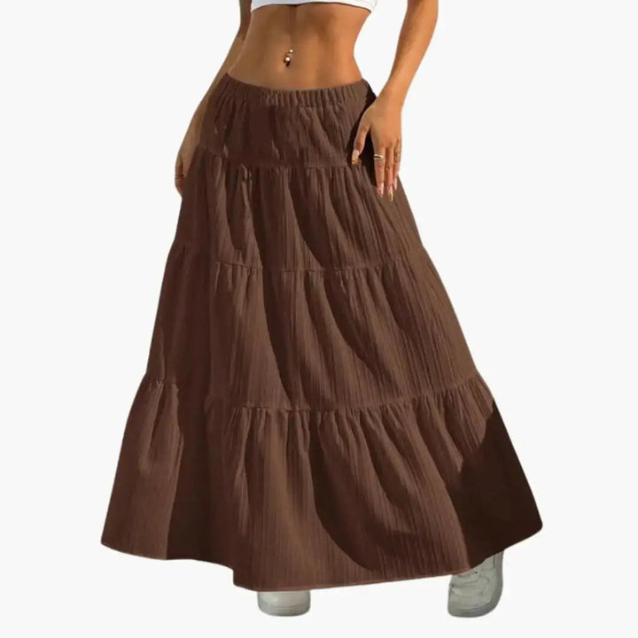 Marisol — Plain Woven Midi Skirt With Stylish Lace-Up Waist Design For Casual Wear
