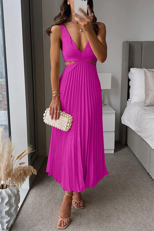 Philippa — Pleated Midi Dress With Elegant Flowing V-Neck Summer Design