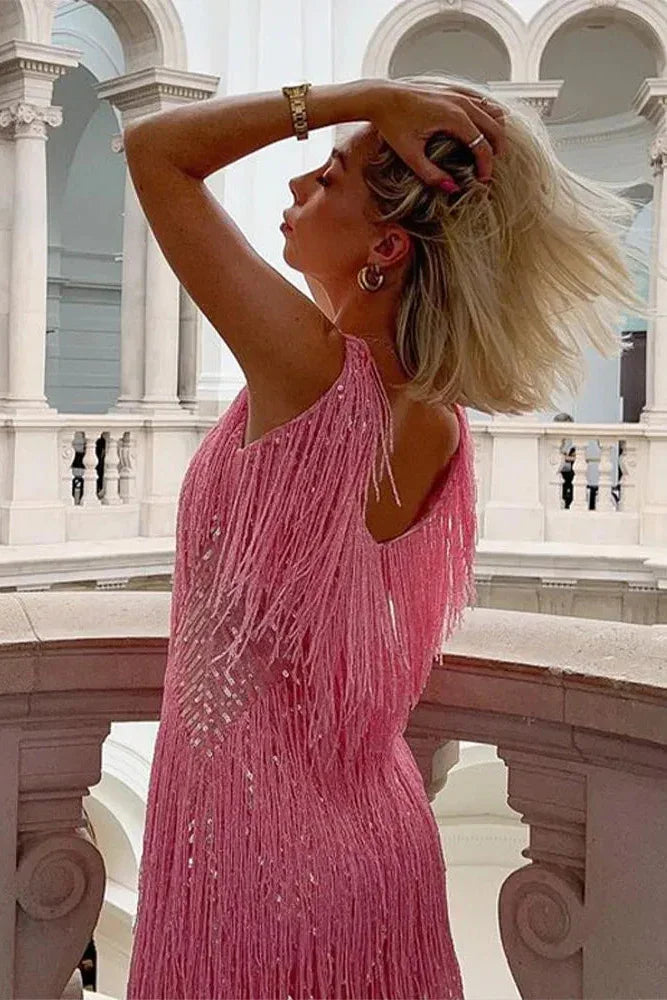 Persephone — Sequin Cocktail Dress With Eye-Catching Short Fringe Design