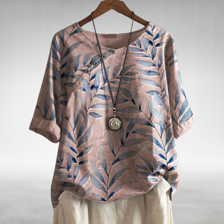 Madeline — Leaf Print Blouse With Relaxed 3/4 Sleeve Casual Style