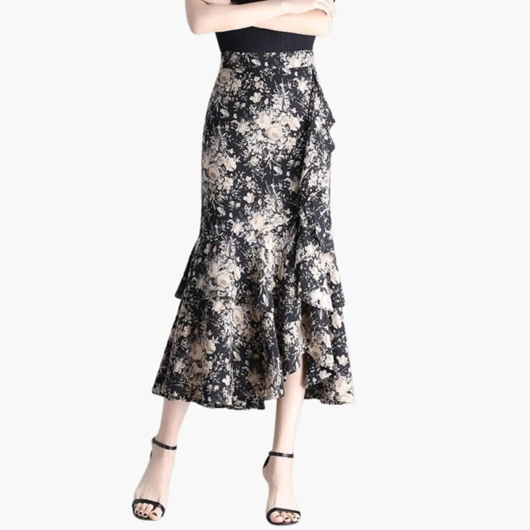 Marisette — Printed Woven Midi Skirt With Stylish Straight Cut Side Split Design