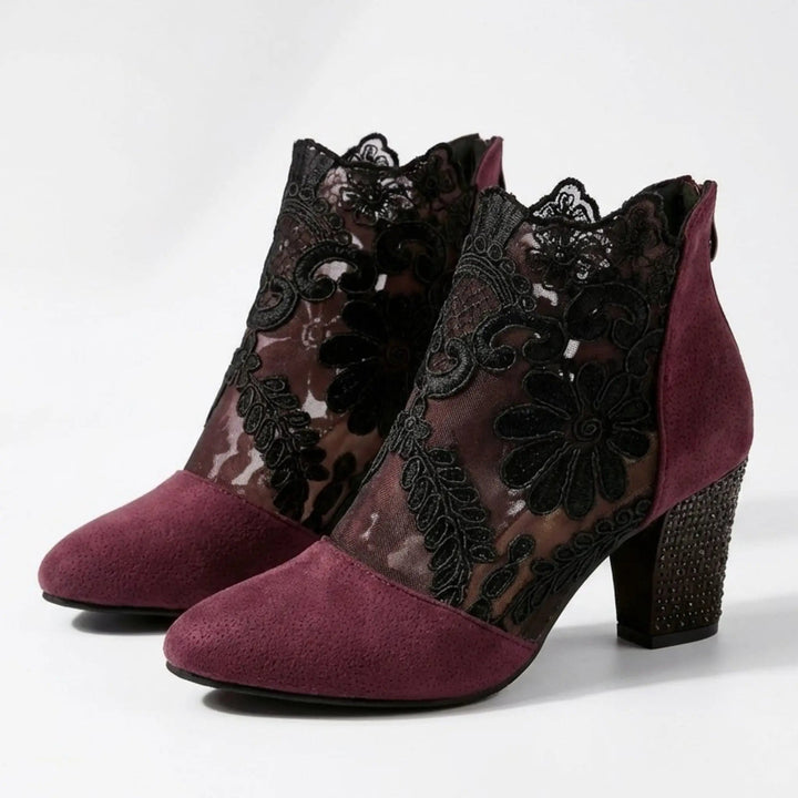 Sheerheel — Sheer Lace Block Heel Pumps With Elegant Black Heel Design
