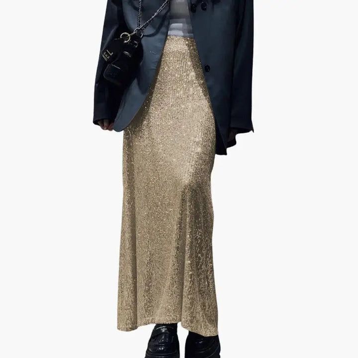 Celestine — Shimmering Sequin Maxi Skirt With High-Waisted Elegant Evening Design