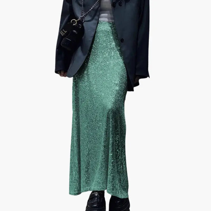 Celestine — Shimmering Sequin Maxi Skirt With High-Waisted Elegant Evening Design