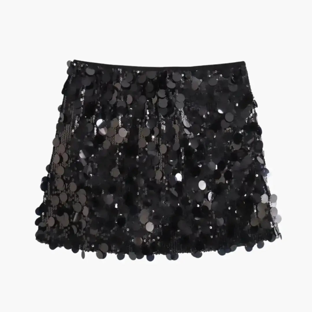 Glitterati — Shimmering Sequin Mini Skirt With Sleek Straight Hem Party Design