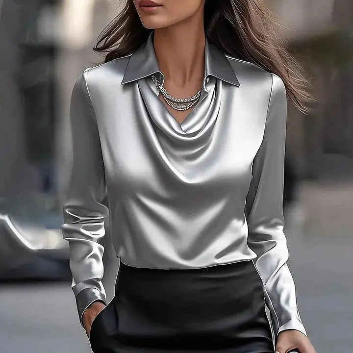 Marisol — Shiny Polyester Blouse With Elegant V-Neck For All Occasions