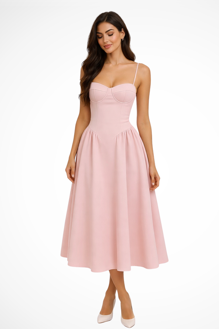 Aflarecorset — Structured Corset Midi Dress With Flared A-Line Silhouette Wedding Design