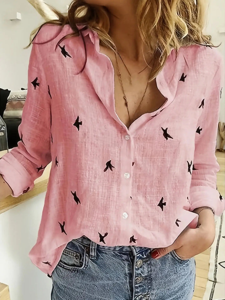 Florentina — Stylish Printed Polyester Shirt With Comfortable Long Sleeve Button Front