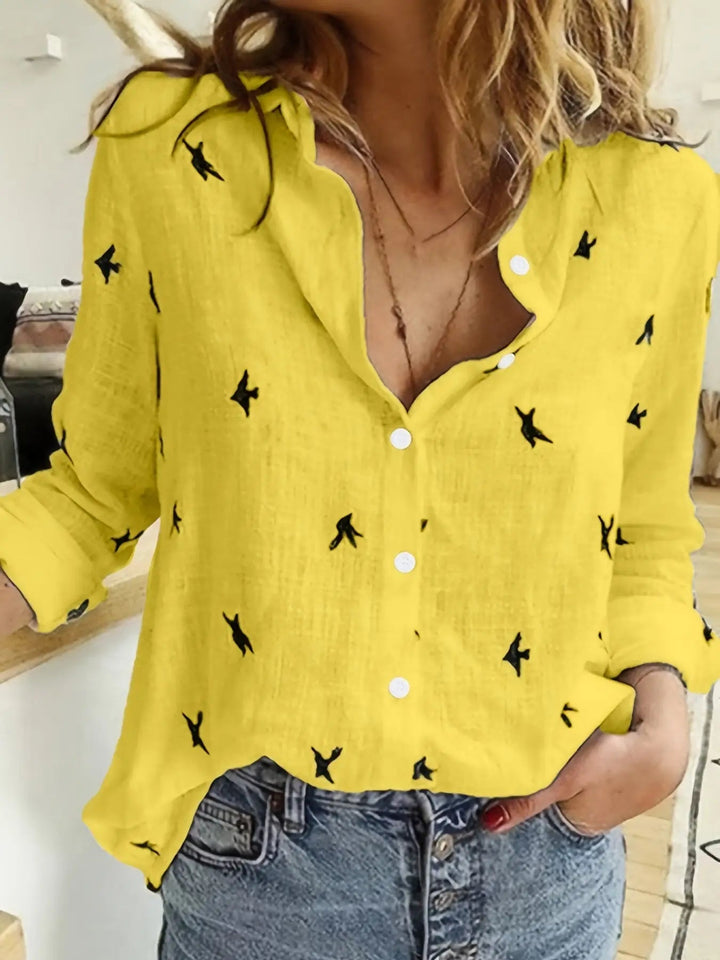 Florentina — Stylish Printed Polyester Shirt With Comfortable Long Sleeve Button Front