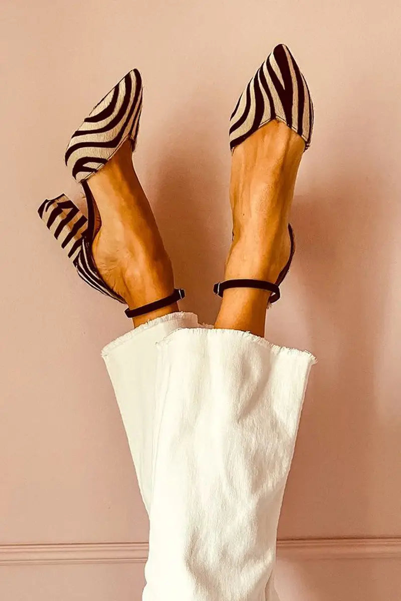 Savanna — Synthetic Zebra Print Sandals With Stylish Comfortable Mid Heel Design
