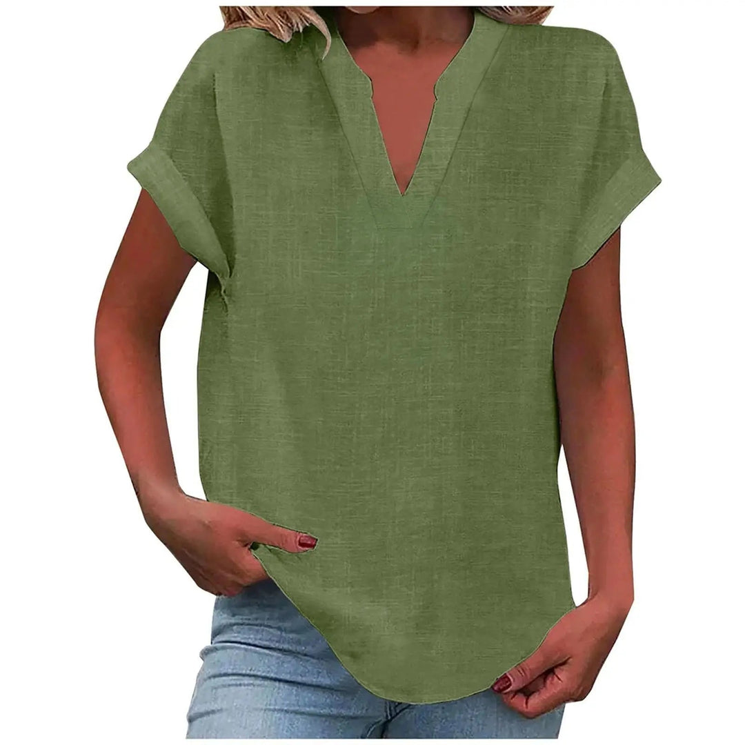 Marisette — Textured V-Neck Blouse With Relaxed Fit Short Sleeve Summer Style