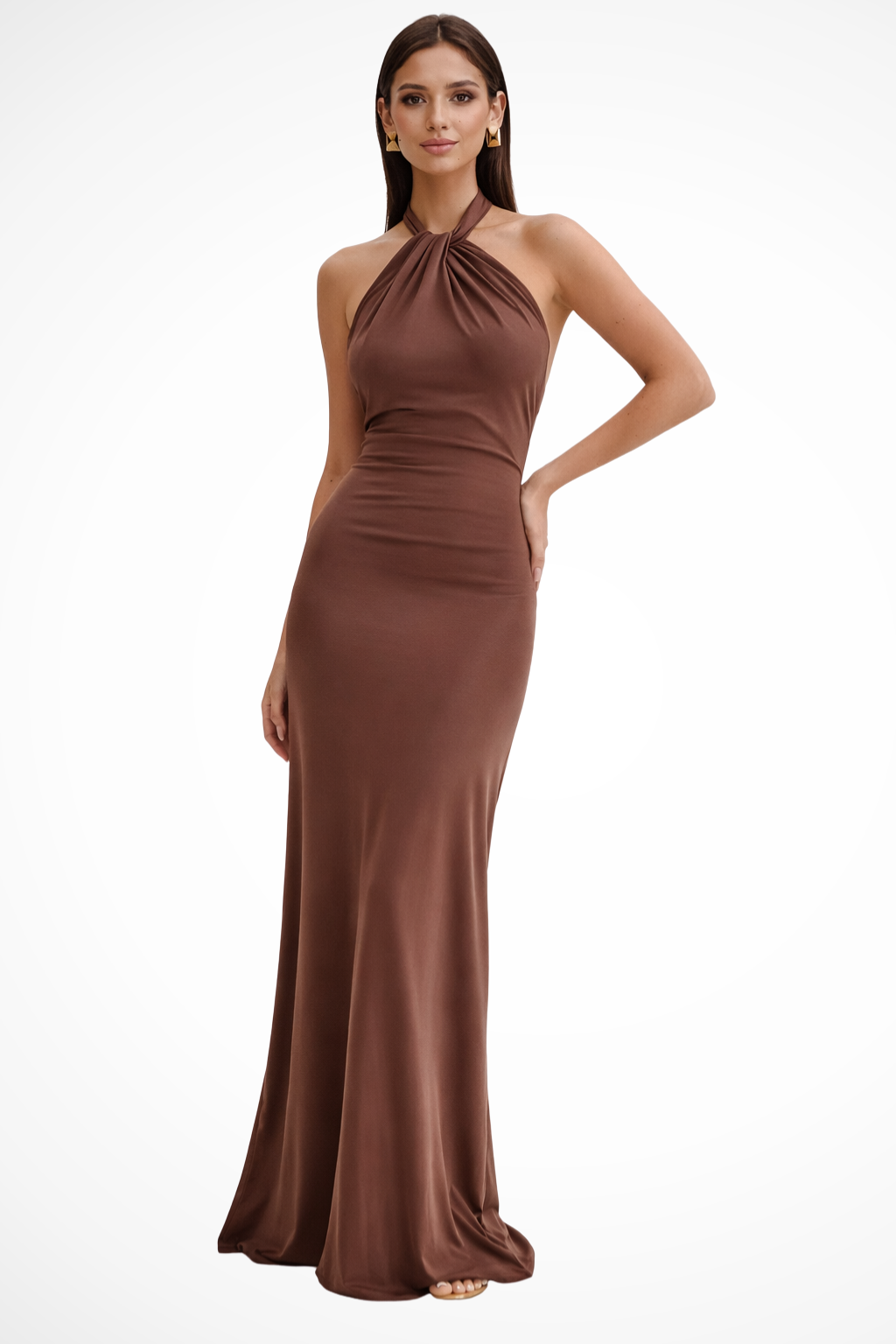 Twistedknot — Twisted Knot Open Back Maxi Dress With Sleek Bodycon Wedding Silhouette