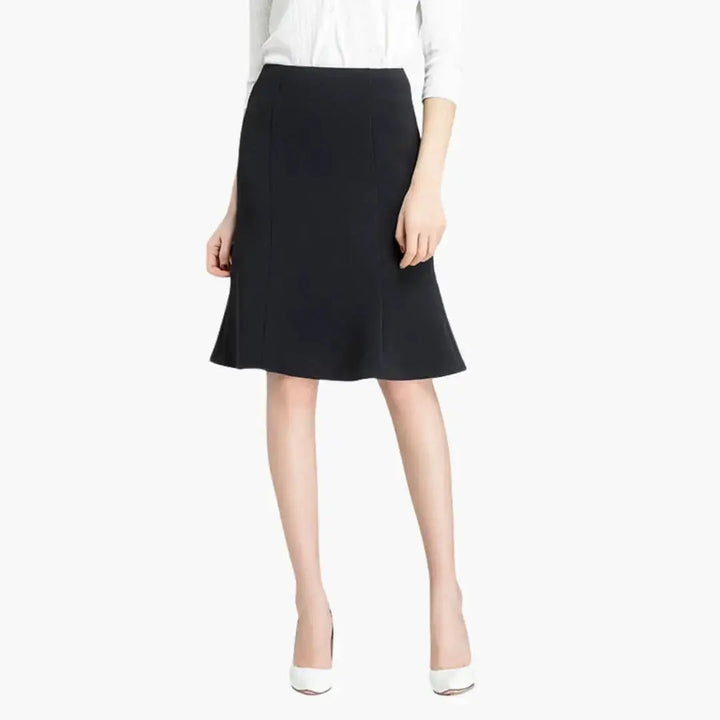 Penelope — Woven A-Line Midi Skirt With Flared Elastic Waist Pull-On Office Design