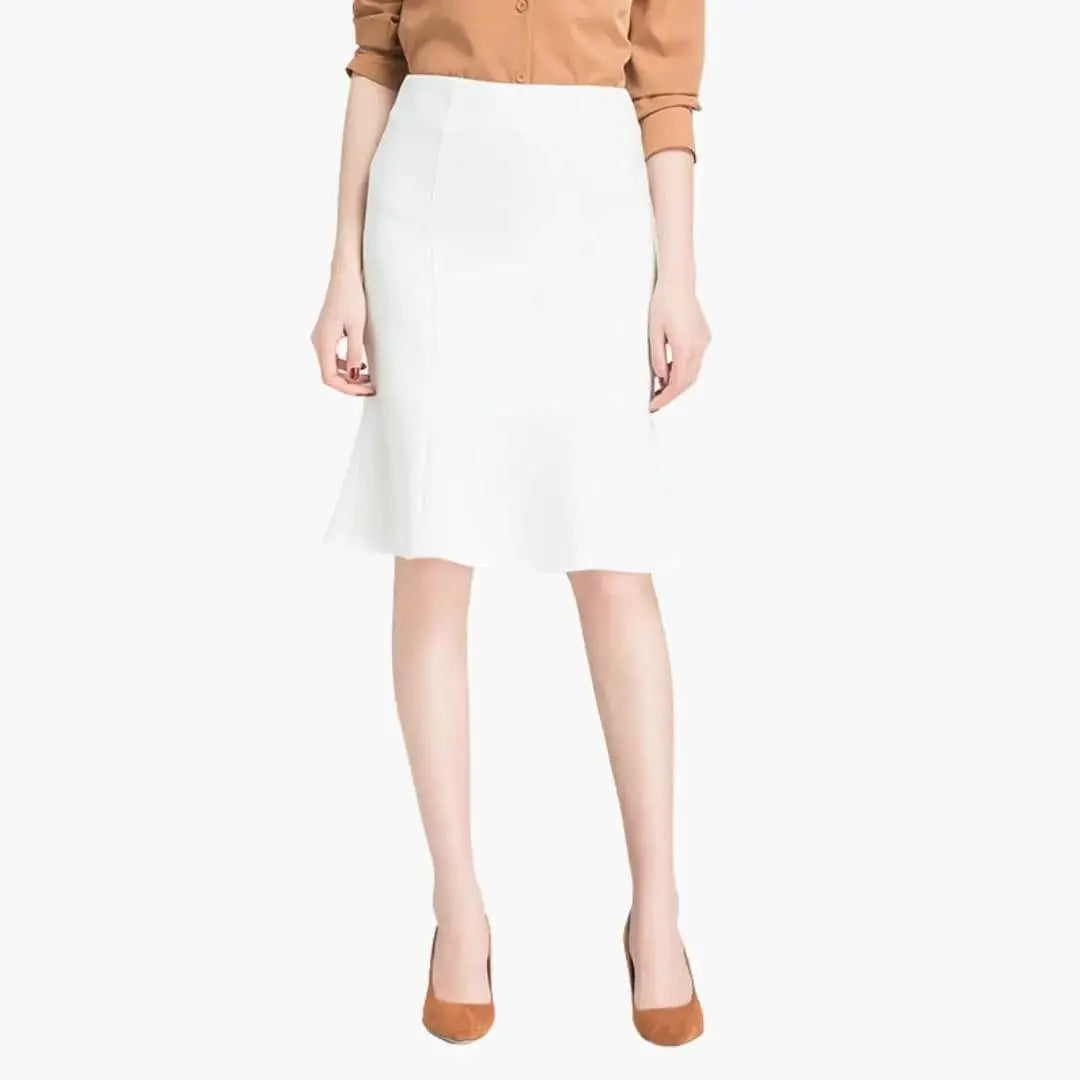Penelope — Woven A-Line Midi Skirt With Flared Elastic Waist Pull-On Office Design