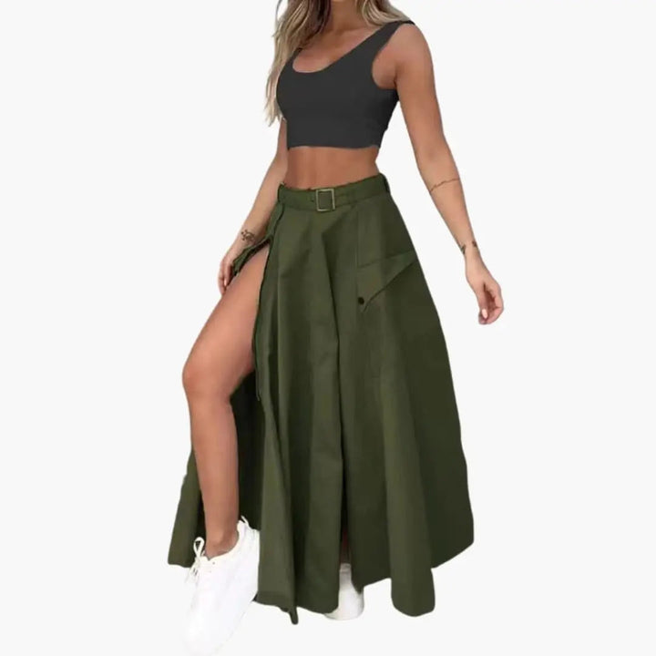 Marisia — Woven Maxi Skirt With Elegant High Slit Design And Side Pockets