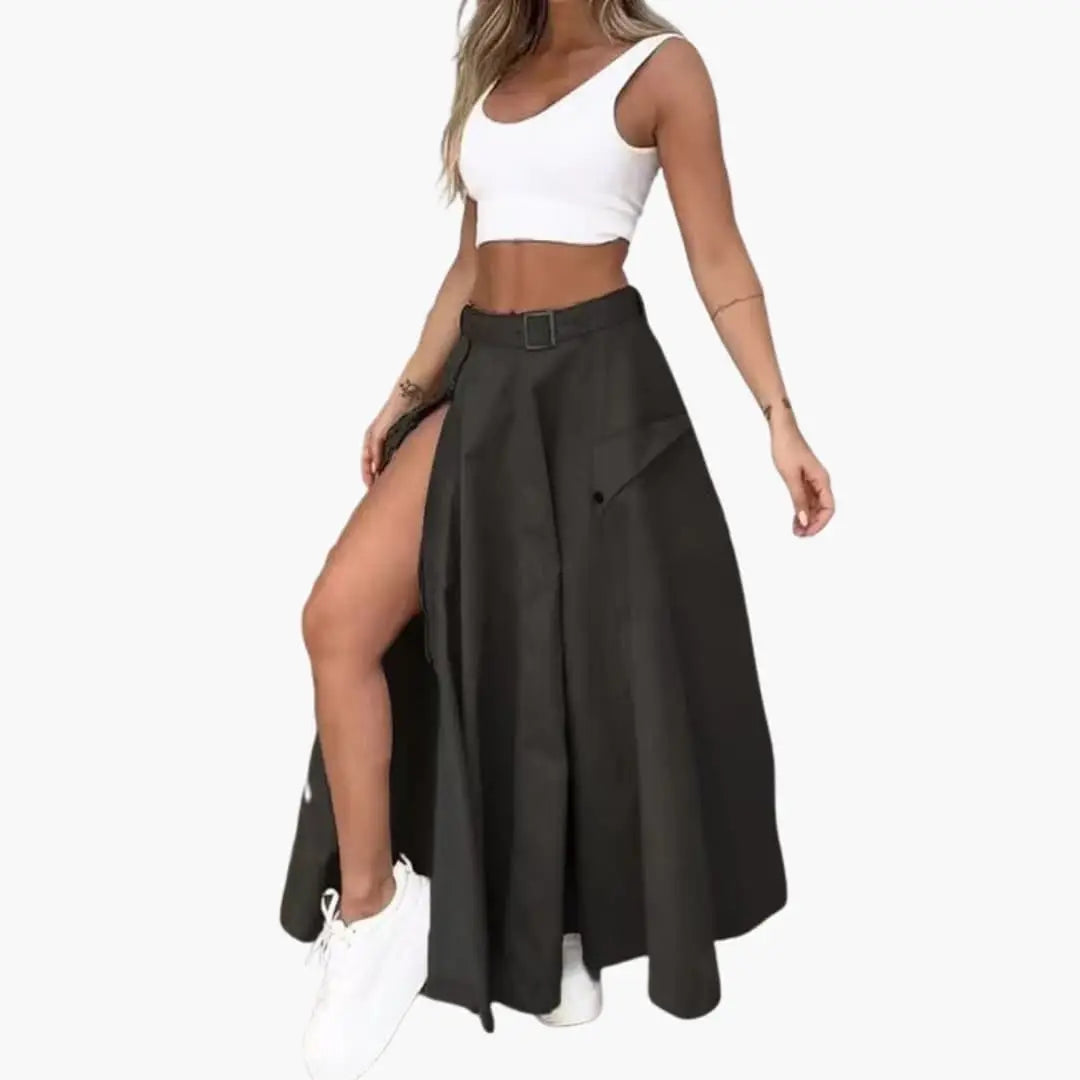 Marisia — Woven Maxi Skirt With Elegant High Slit Design And Side Pockets