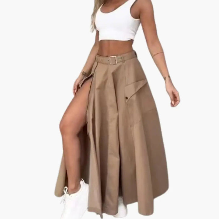 Marisia — Woven Maxi Skirt With Elegant High Slit Design And Side Pockets