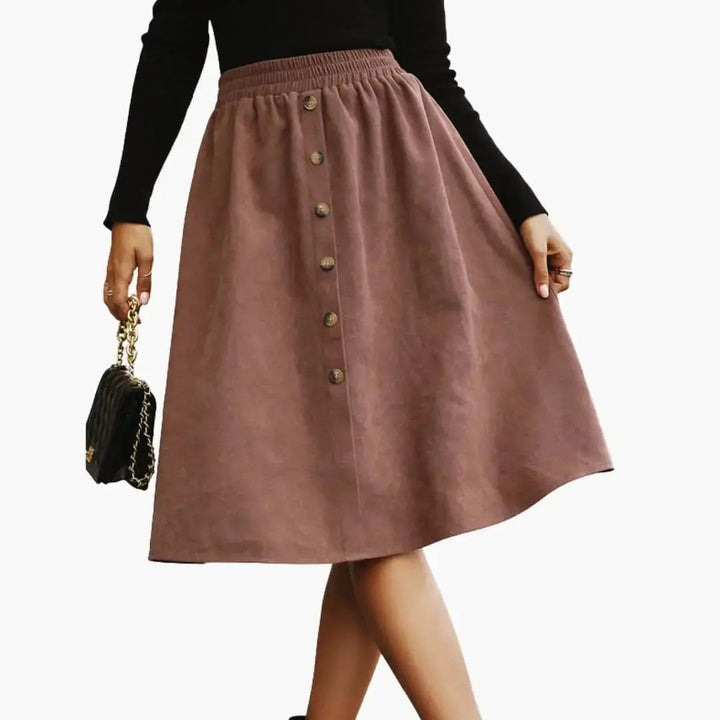 Cordelia — Woven Midi Skirt With Stylish Straight Cut And Button Details