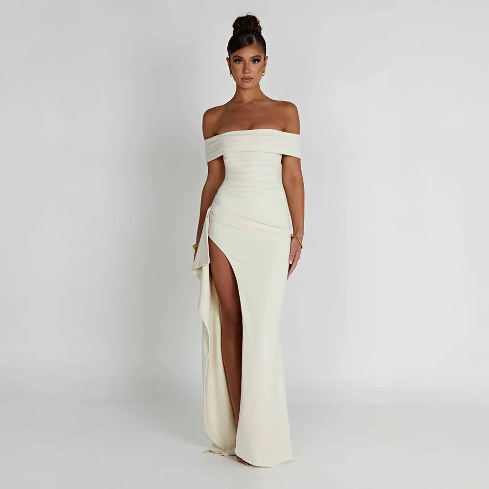 Josephine — Elegant Off-Shoulder Maxi Dress With High Side Slit