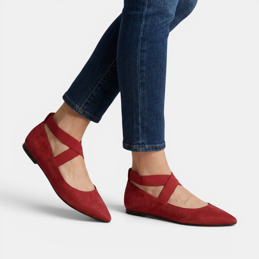 Elena — Matte Black Ballet Flats With Chic Pointed Toe Ankle Strap Design