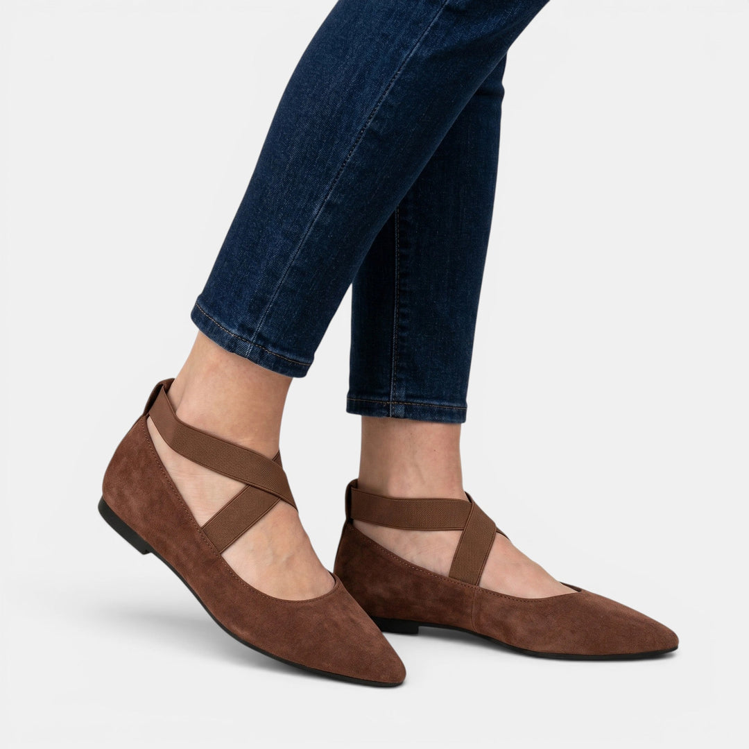 Elena — Matte Black Ballet Flats With Chic Pointed Toe Ankle Strap Design