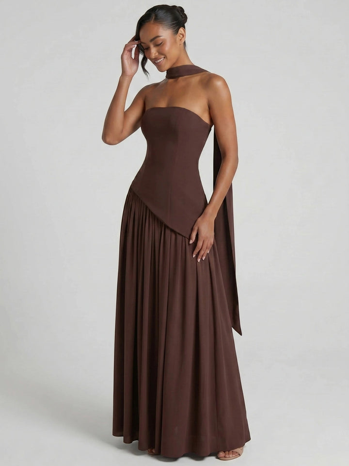 Evelyn — Elegant Chiffon Evening Dress With Strapless Scarf Detail