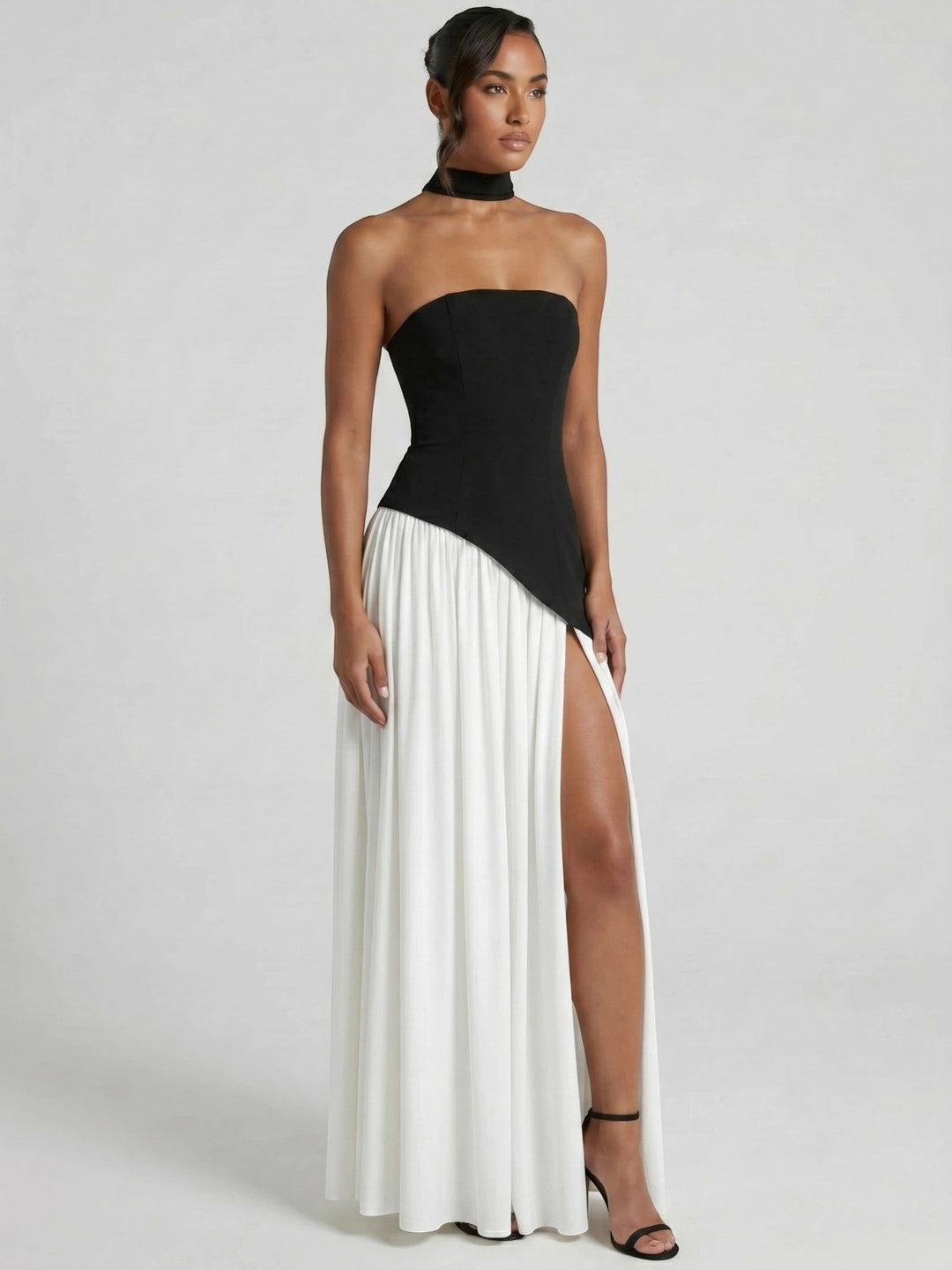 Evelyn — Elegant Chiffon Evening Dress With Strapless Scarf Detail