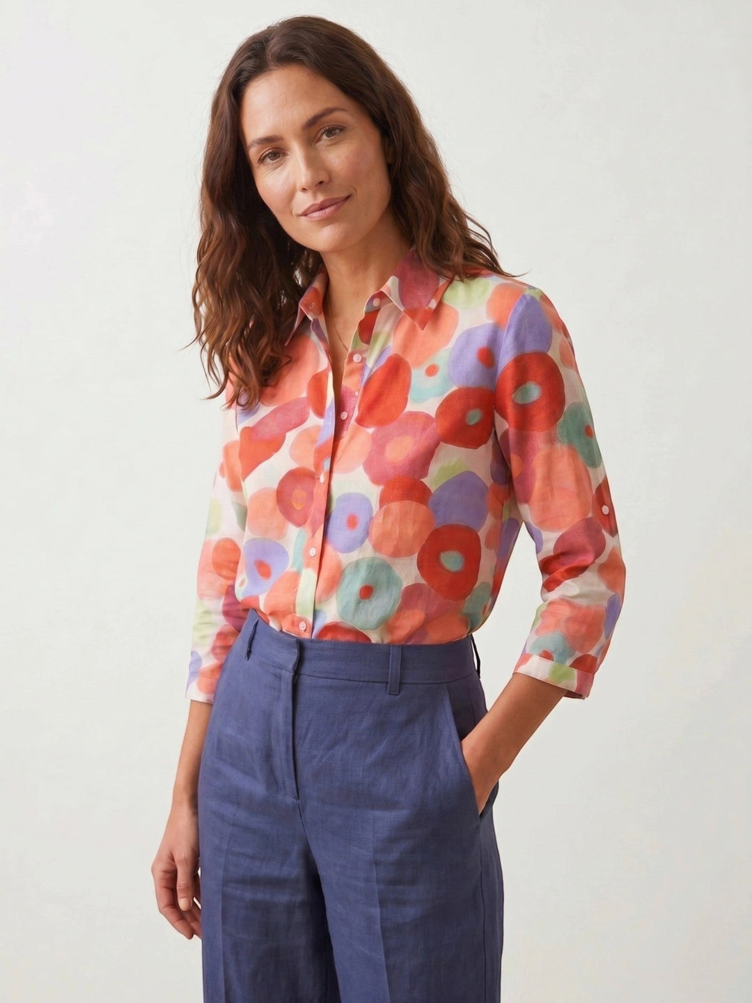 Harper — Floral Print Long Sleeve Blouse With Classic Collared Button-Down Style