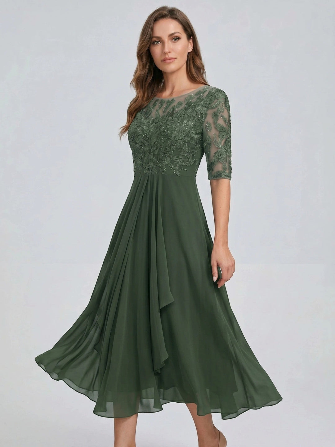 Juliette — Elegant Lace Midi Evening Dress With Flattering Flowing Skirt
