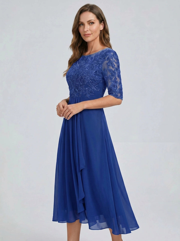 Juliette — Elegant Lace Midi Evening Dress With Flattering Flowing Skirt