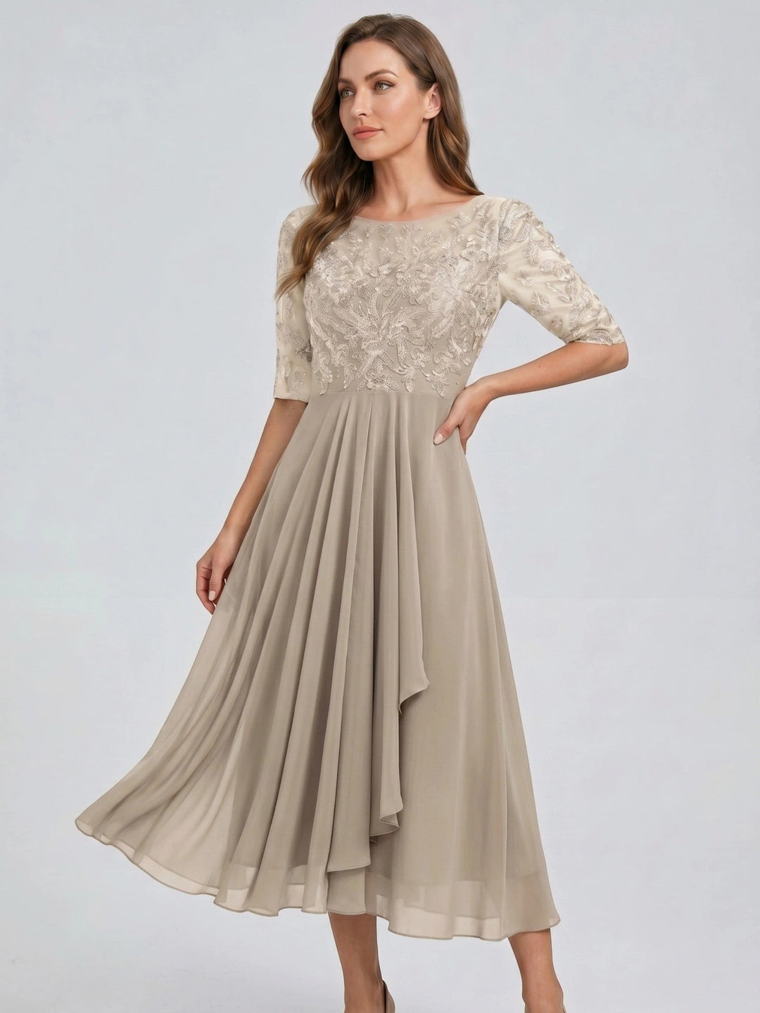 Juliette — Elegant Lace Midi Evening Dress With Flattering Flowing Skirt